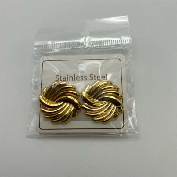 Gold-Tone Swirl Pierced Stud Earrings Classic Dainty Lightweight Classic Trendy - Picture 8 of 10